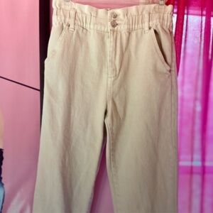 Forever 21 Uniform/NormCore Denim Khakis Wide Leg High Waist Elastic Women’s Sm